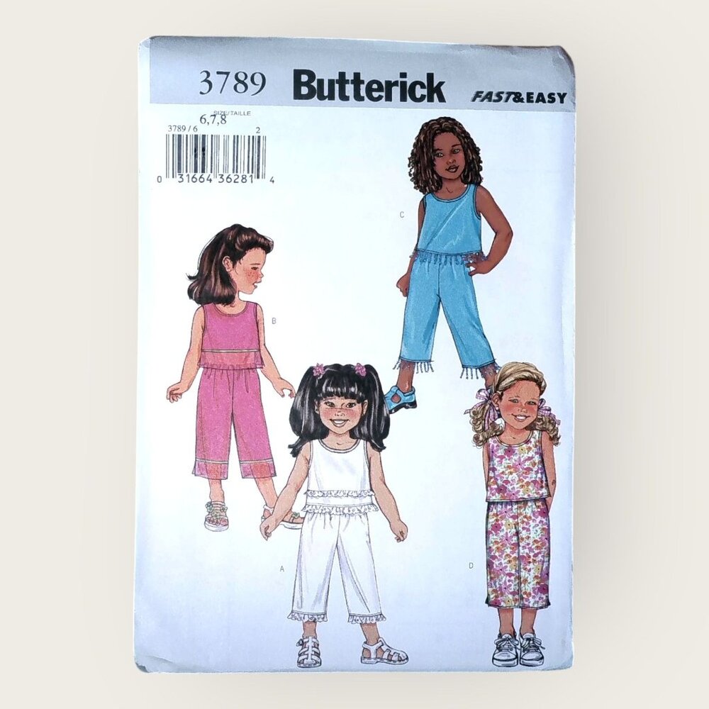 Vintage Butterick Sewing Pattern 3789 Girls Pants Top Size 6-8 Uncut